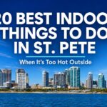 St. Pete skyline with text overlay reading 20 Best Indoor Things to Do in St. Pete When It's Too Hot Outside