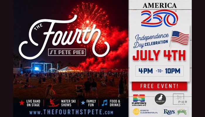 The Fourth Independence Day Celebration at St. Pete Pier with fireworks and waterfront activities in St. Petersburg Florida