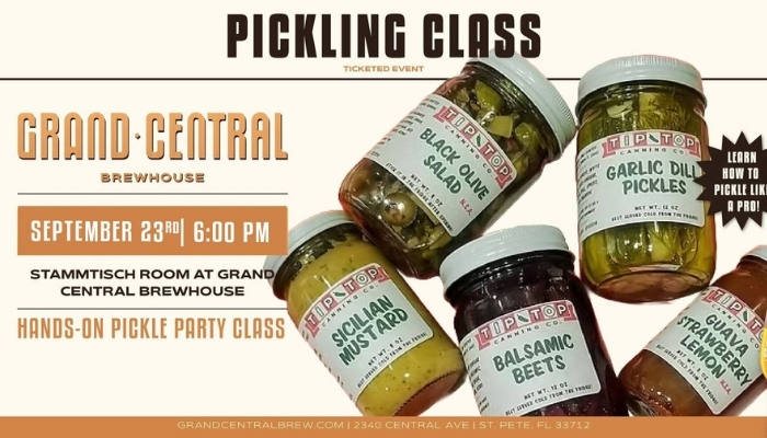 Pickle Party at Grand Central Brewhouse Pickle Party pickling class at Grand Central Brewhouse in St. Petersburg Florida