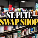 Shelves of free paint cans and household cleaners at the Pinellas County Swap Shop in St. Pet